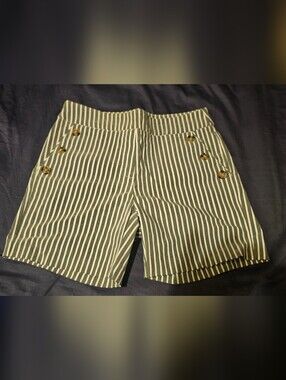 Bella Rose Gray and White Vertical Stripe Twill Shorts PM Petite